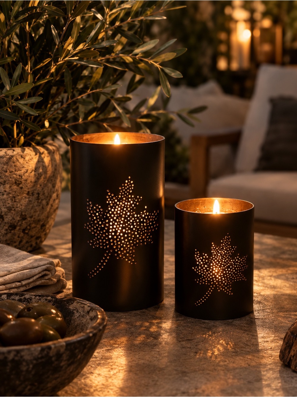 Metal Leaf Lantern Candle Holder - Home Accents
